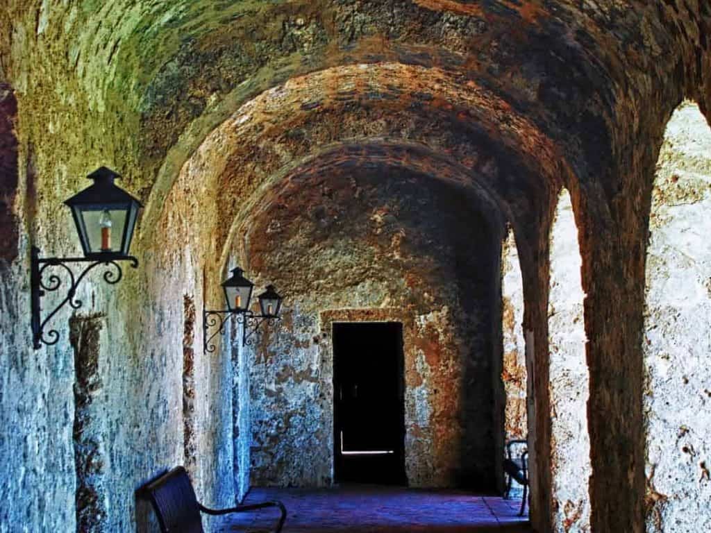 Ancient cloister of Mission Concepcion in San Antonio, Texas.