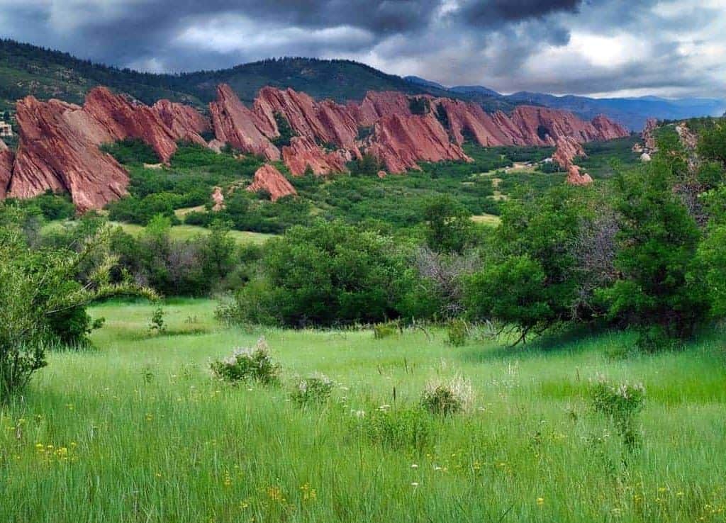 Known for its striking red sandstone rock formations, Roxborough State Park near Denver Colorado has no shortage of great views. Frequent spring and summer rainstorms have kept everything bright green, as well as making for interesting landscape photography conditions.