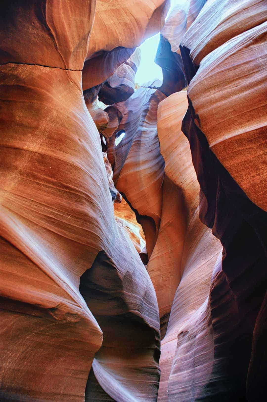 Tight contoured rock passages and narrow confined spaces of Antelope Canyon near Page, Arizona.