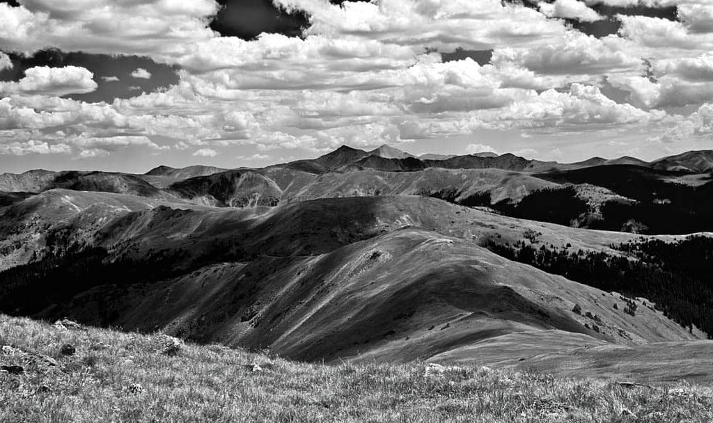 Looking east from the summit of Ptarmigan Peak (12,500') in Summit County, Colorado across the Continental Divide to Gray and Torreys peaks in the distance.