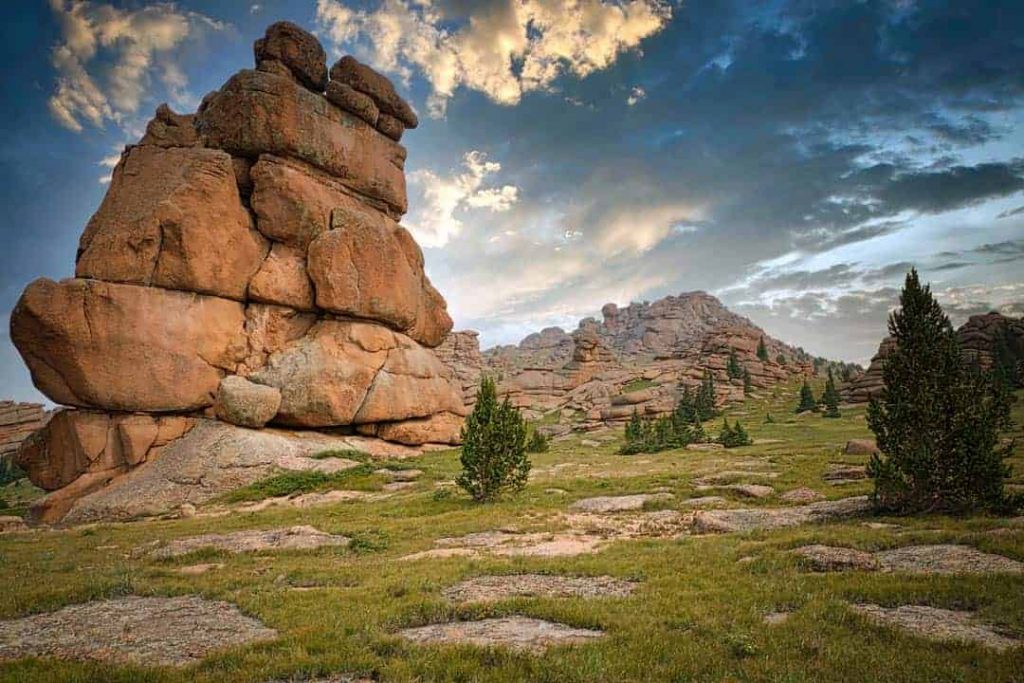 Numerous bizarre and beautiful granite monoliths and rock formations fill an expansive grassy summit plateau at the foot of Bison Peak in the southern Tarryall Mountains of Colorado.
