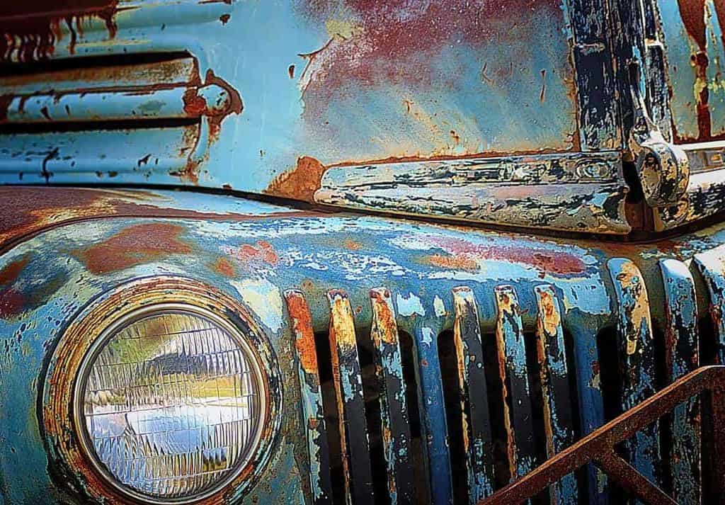 Years of neglect created unique and colorful rust patterns on this vintage Ford truck abandoned along Highway 6 in central Texas.