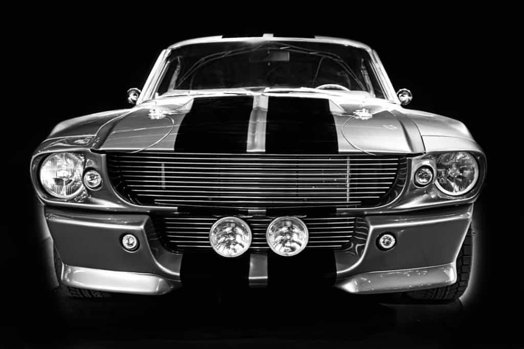 A 1967 Ford Mustang Shelby GT 500 like the car famously used in the movie Gone in 60 Seconds as Eleanor.