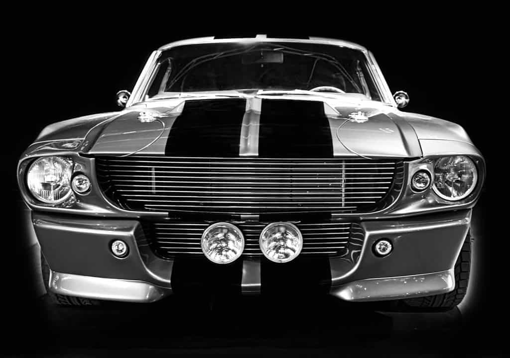 A 1967 Ford Mustang Shelby GT 500 like the car famously used in the movie Gone in 60 Seconds as Eleanor.