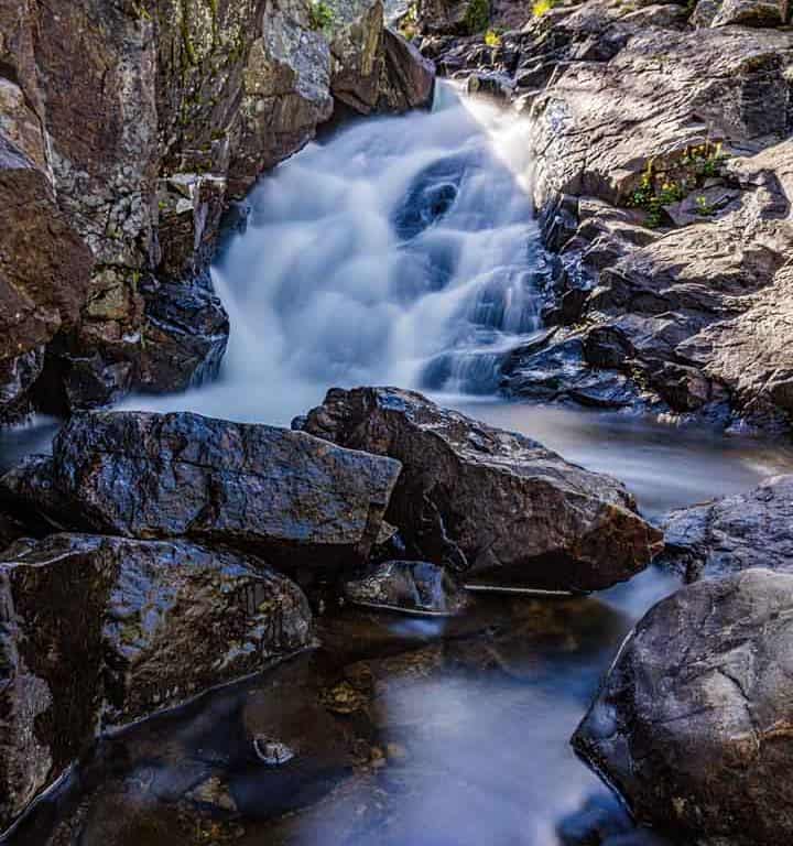 A small, but scenic, waterfall along the South Fork of Middle Boulder Creek as it makes its way down from 11,344' King Lake in the Indian Peaks Wilderness of Colorado.
