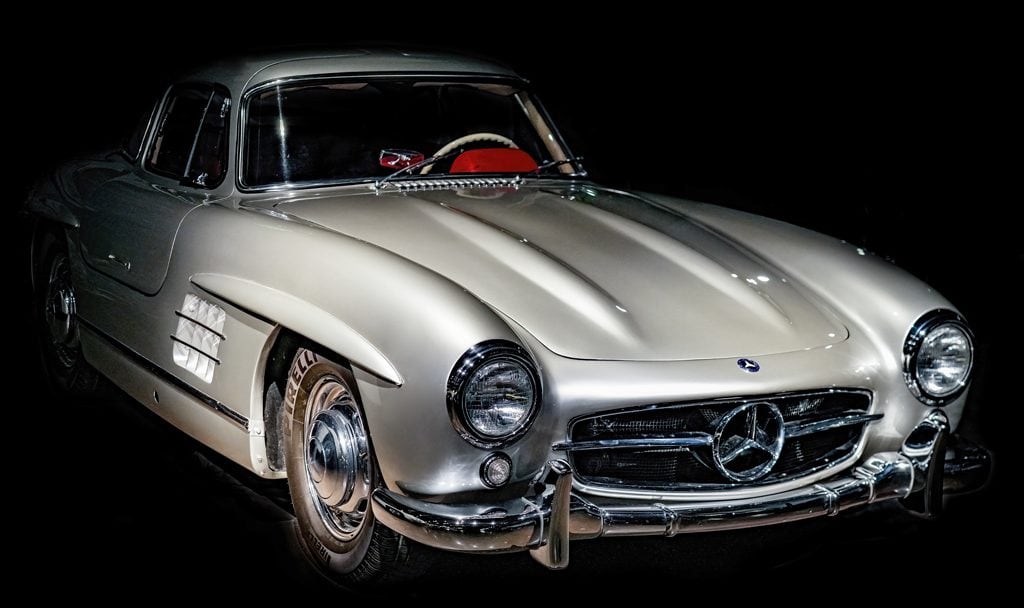 An iconic and highly sought after classic 1955 Mercedes 300 SL high performance sports coupe with the famous gullwing doors.