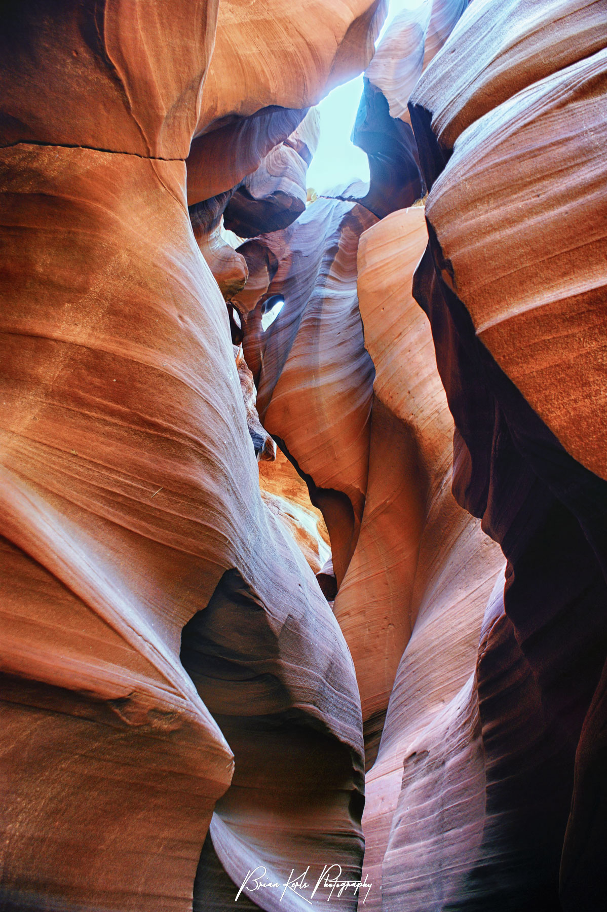 Tight contoured rock passages and narrow confined spaces of Antelope Canyon near Page, Arizona.