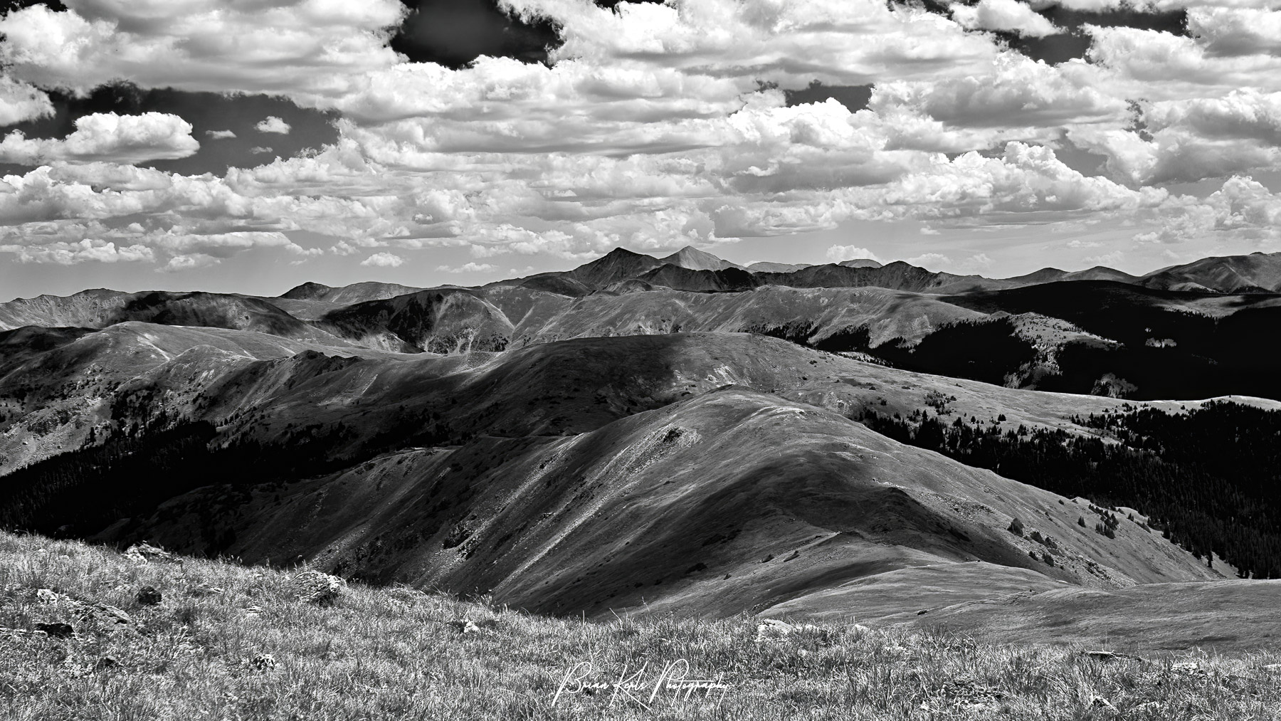 Looking east from the summit of Ptarmigan Peak (12,500') in Summit County, Colorado across the Continental Divide to Gray and Torreys peaks in the distance.